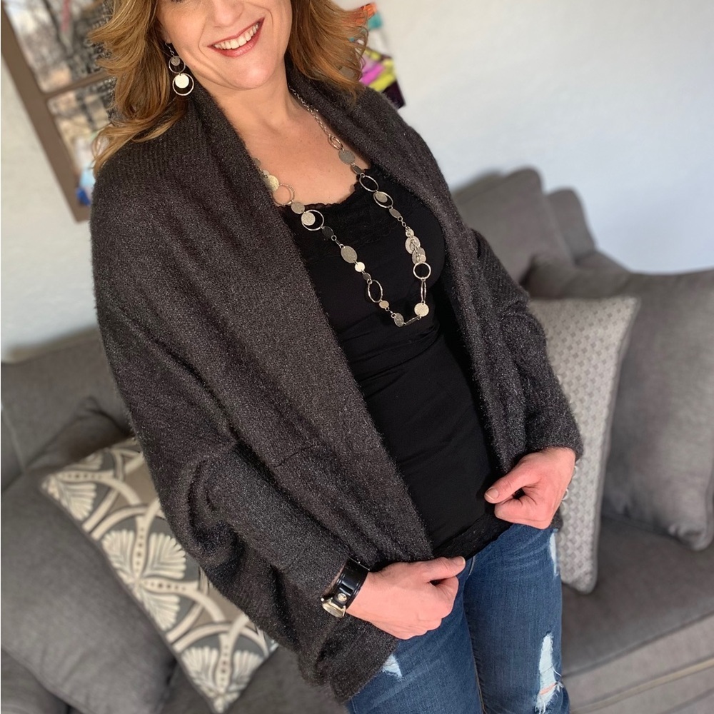 Black Knit Poncho Sweater Shrug
